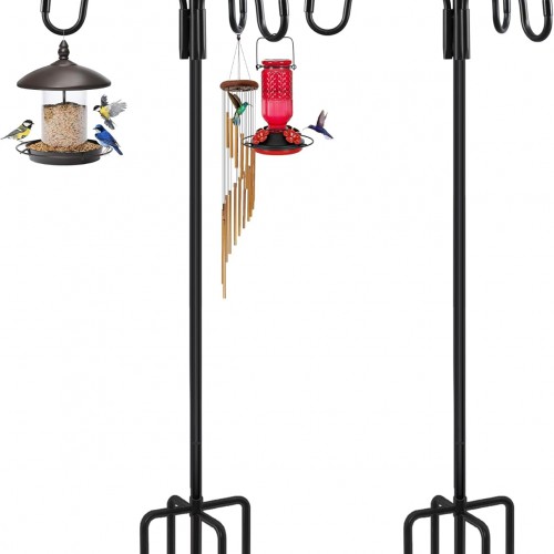 FEED GARDEN [Upgrade Version 92 Inch Three Shepherd Hooks for Outdoor,Bird Feeder Pole with 5 Prong Base, Adjustable Shepard Hooks for Hanging Plant, Solar Lanterns, Wind Chimes, 2 Pack