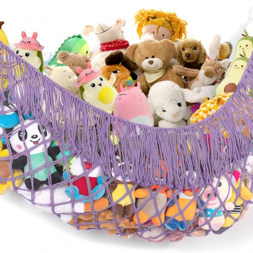 Extra Large Stuffed Animal Net Hammock - [56'' Long/Handwoven Macrame/Lavender] Toy Hammock Storage for Flat Wall, Hardware Included
